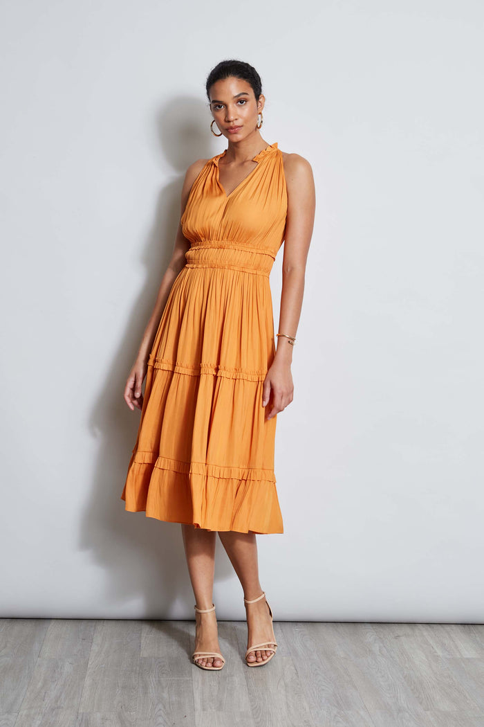 elie tahari T-Tahari Halter Midi Dress ORANGE BLOSSOM
