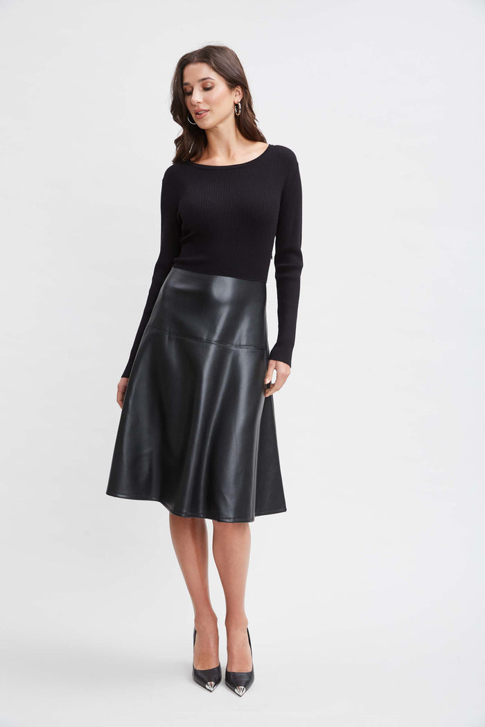 Elie Tahari T-Tahari Knit Vegan Leather Dress BLACK