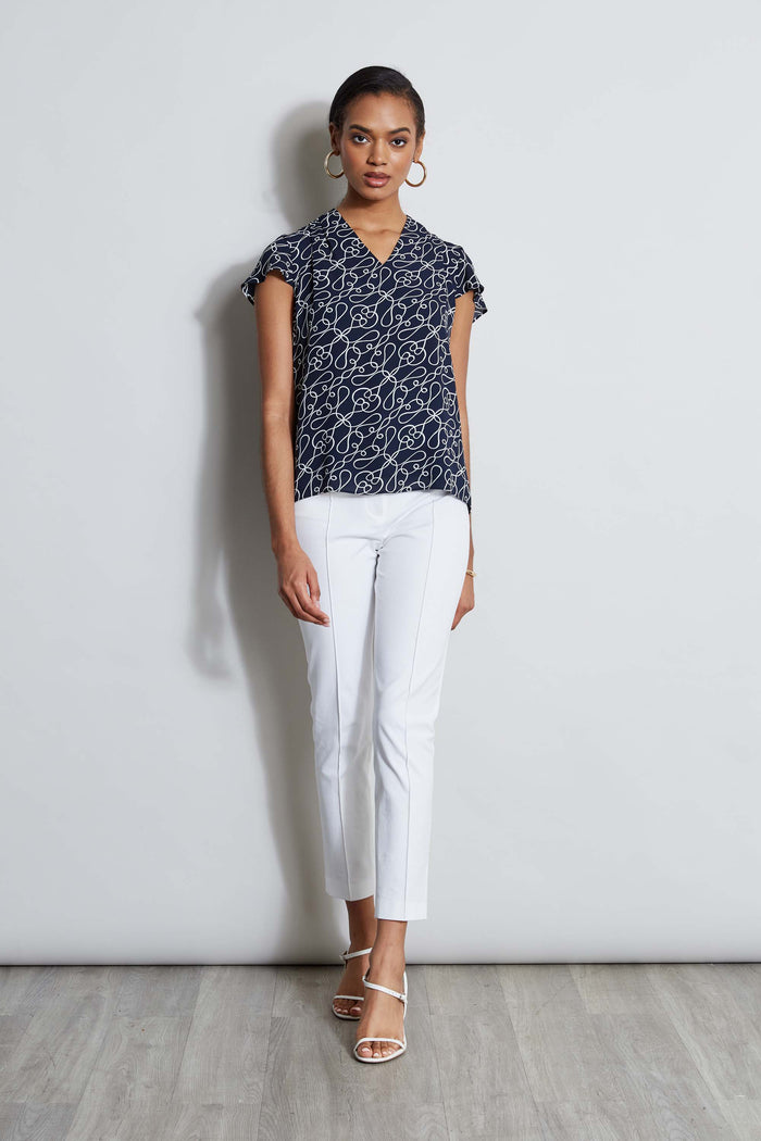 Elie Tahari T-Tahari Knotted Dream V-Neck Top KNOTTED DREAM PRINT