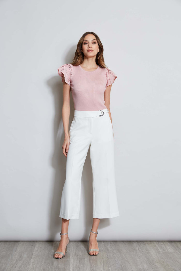 Elie Tahari T-Tahari Lace Sleeve Knit PARADISE ROSE