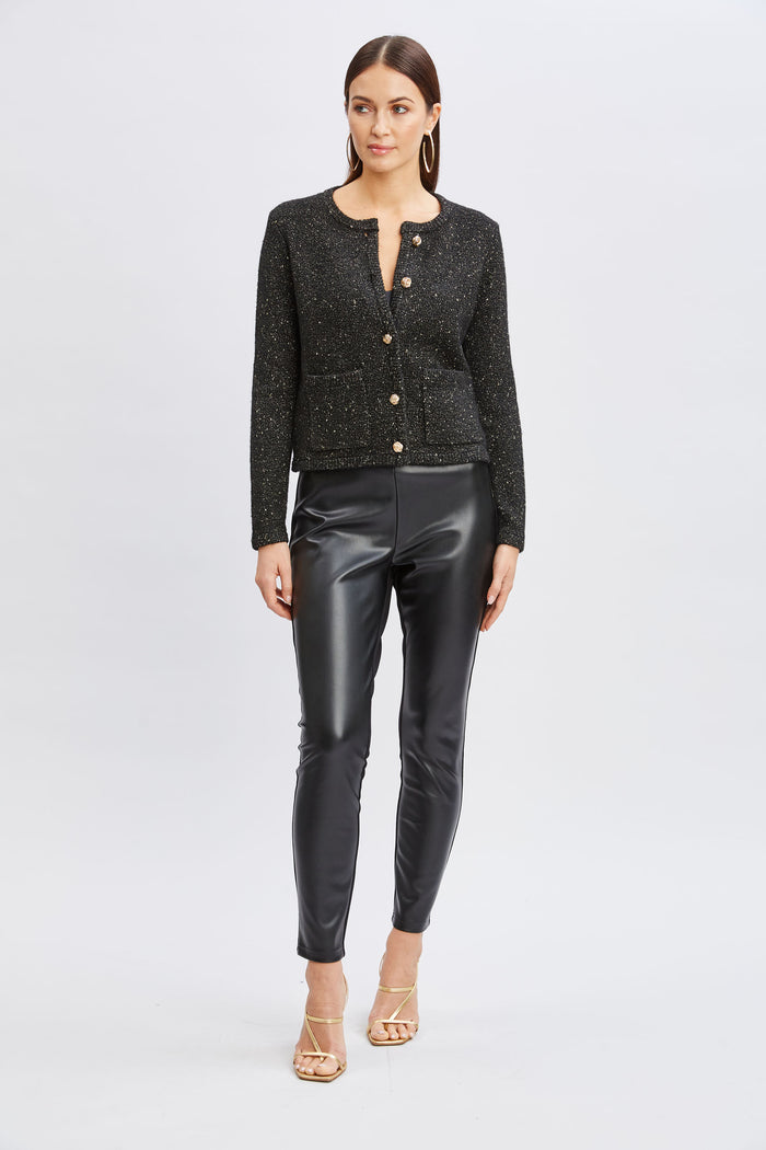 Elie Tahari T-Tahari Metallic Cardigan Sweater BLACK/GOLD LUREX
