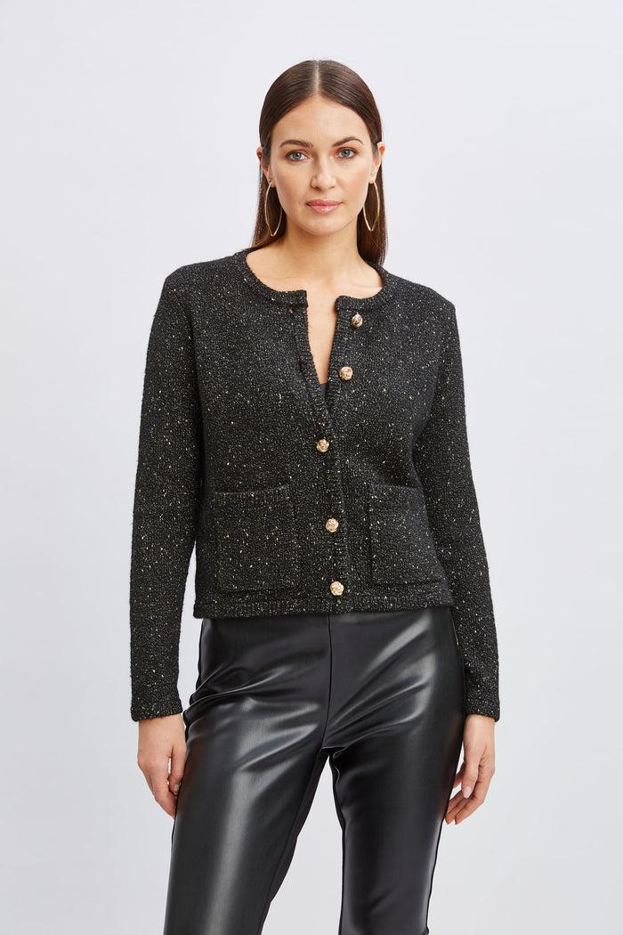 elie tahari T-Tahari Metallic Cardigan Sweater BLACK/GOLD LUREX