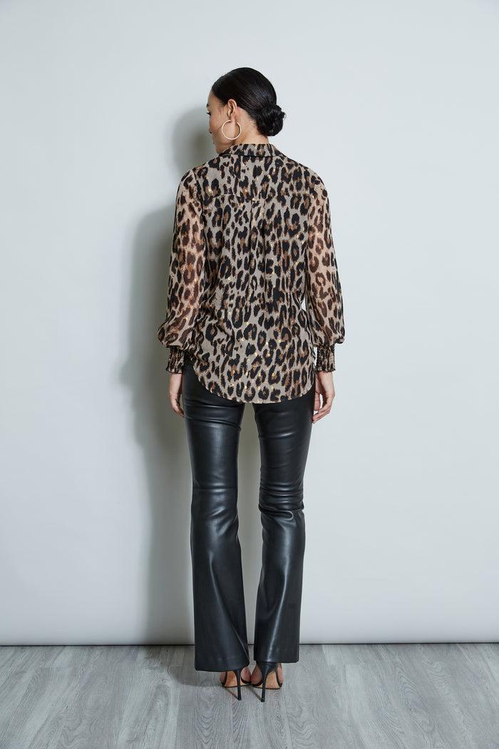 Elie Tahari T-Tahari Metallic Kissed Leopard Shirt LEOPARD PRINT W/GOLD CLIP DOT