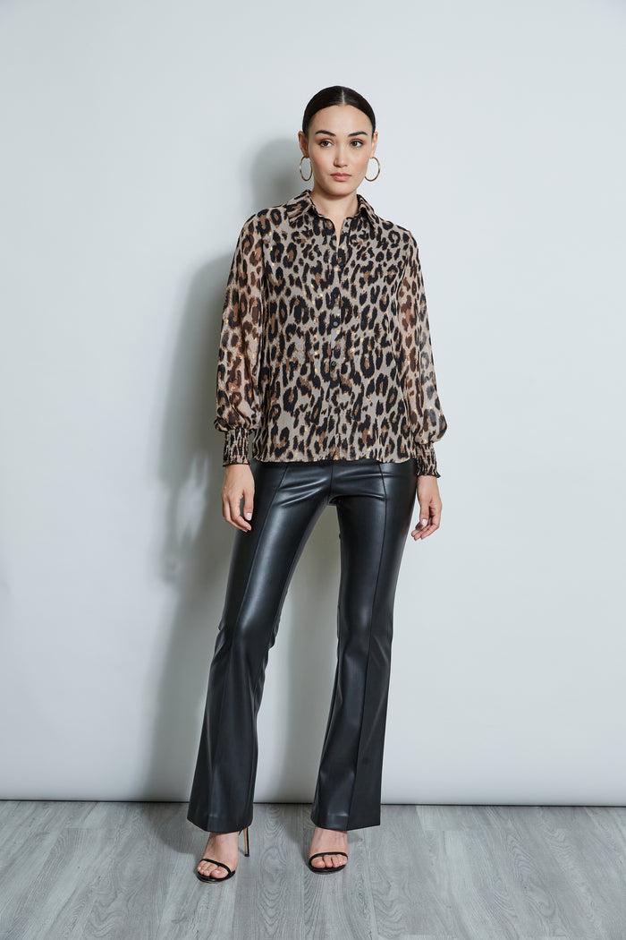 Elie Tahari T-Tahari Metallic Kissed Leopard Shirt LEOPARD PRINT W/GOLD CLIP DOT