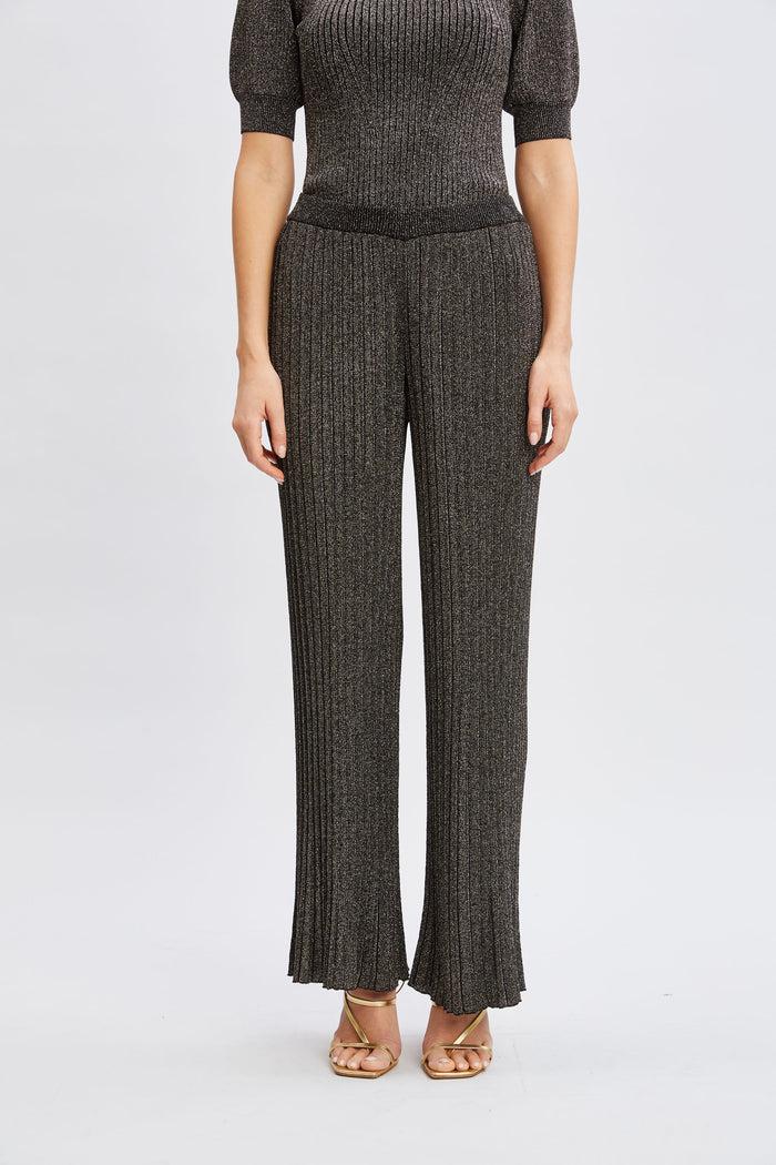 elie tahari T-Tahari Metallic Wide Leg Pant BLACK/GOLD LUREX