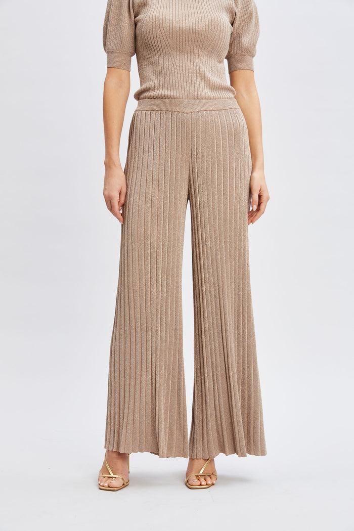 elie tahari T-Tahari Metallic Wide Leg Pant SATIN SHIMMER LUREX