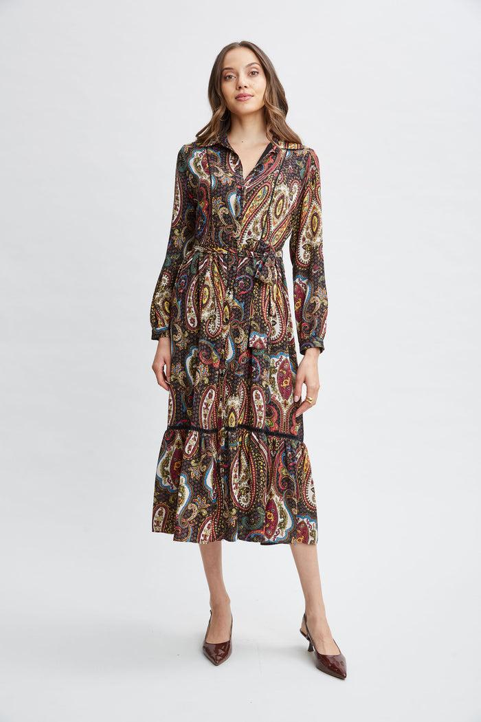 elie tahari T-Tahari Paisley Midi Dress PEACOCK PAISLEY