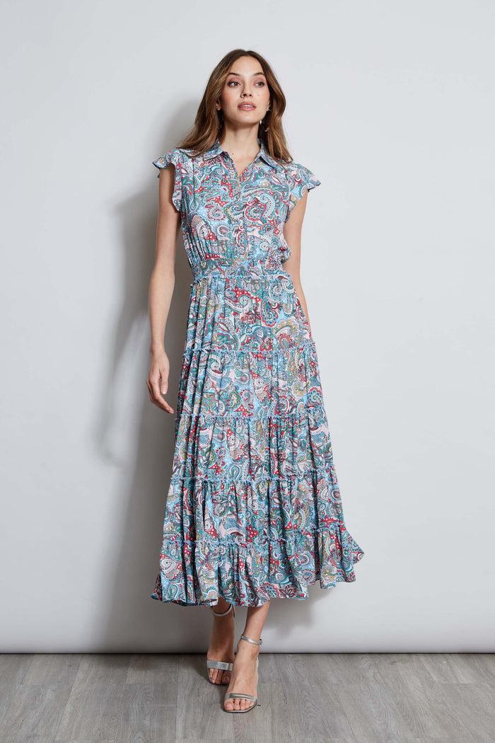 elie tahari T-Tahari Paisley Midi Dress ROYAL PAISLEY PRINT