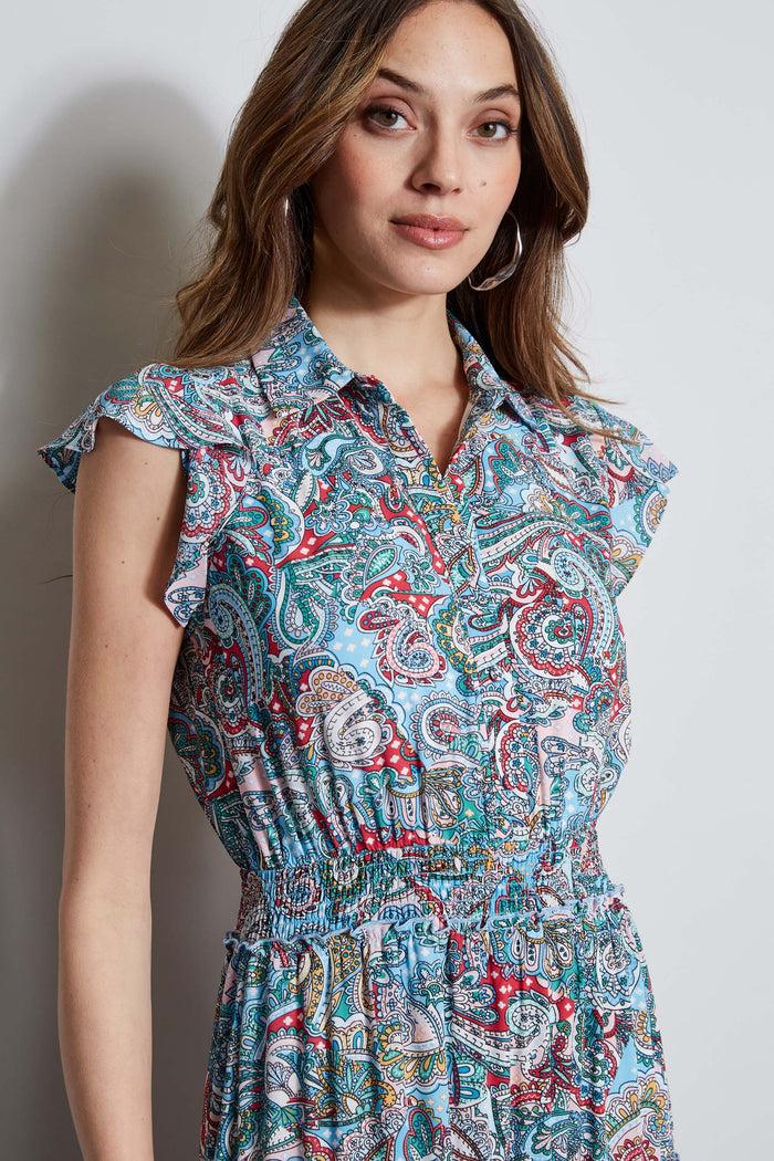 Elie Tahari T-Tahari Paisley Midi Dress ROYAL PAISLEY PRINT