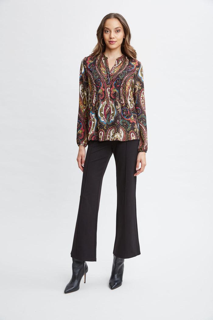 Elie Tahari T-Tahari Paisley Split Neck Shirt PEACOCK PAISLEY