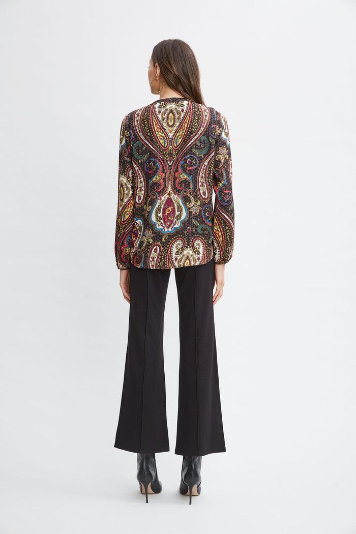 Elie Tahari T-Tahari Paisley Split Neck Shirt PEACOCK PAISLEY