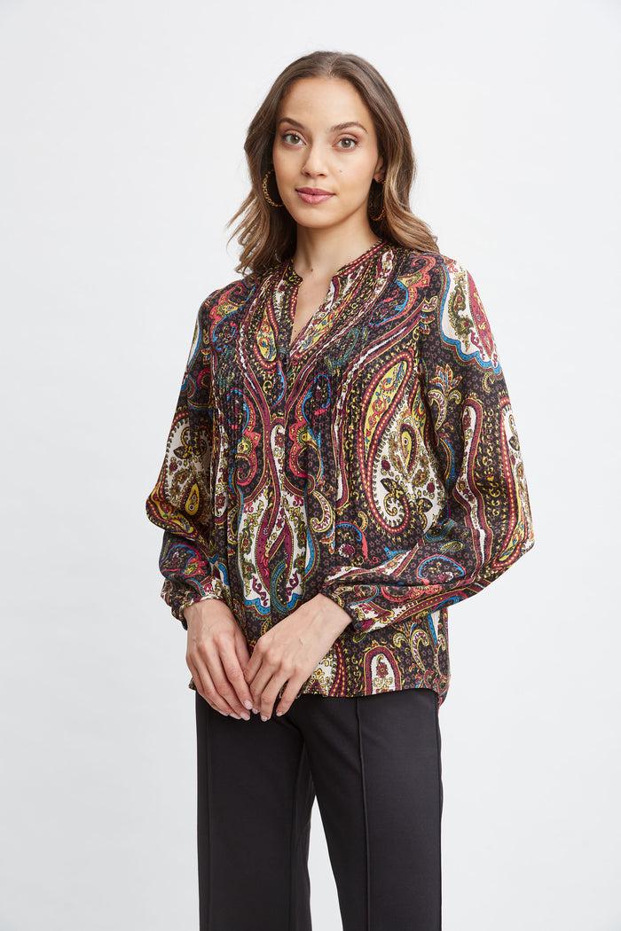 Elie Tahari T-Tahari Paisley Split Neck Shirt PEACOCK PAISLEY