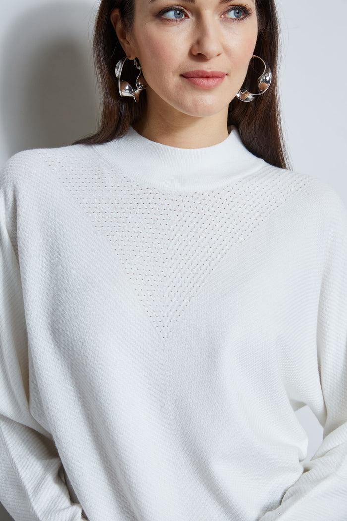 Elie Tahari T-Tahari Perforated Mock Neck Sweater WHITE STAR