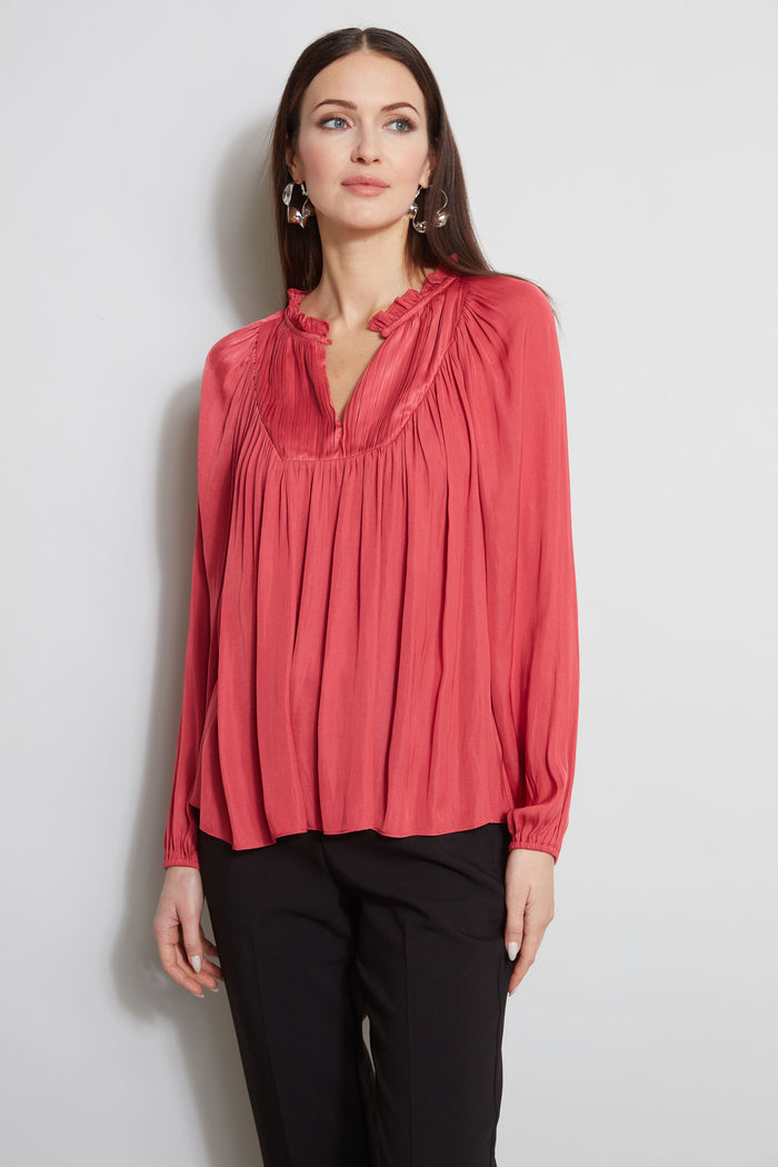 Elie Tahari T-Tahari Pleated Blouson Shirt SHADOW PINK