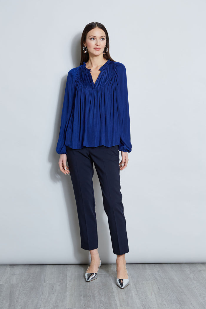 Elie Tahari T-Tahari Pleated Blouson Shirt SYMPHONY BLUE