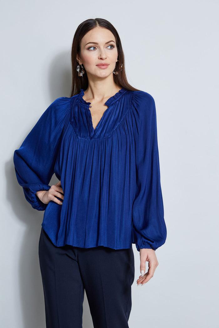 Elie Tahari T-Tahari Pleated Blouson Shirt SYMPHONY BLUE