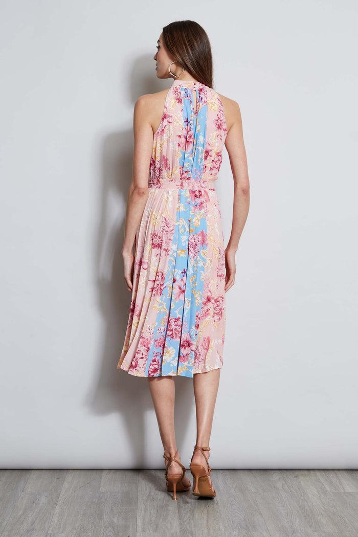 Elie Tahari T-Tahari Pleated Garden Halter Dress VERSAILLES GARDEN (PINK/BLUE)