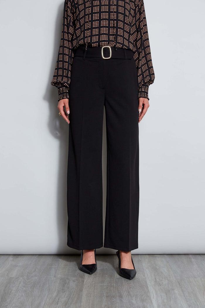 elie tahari T-Tahari Scuba Crepe Wide Leg Belted Pant BLACK