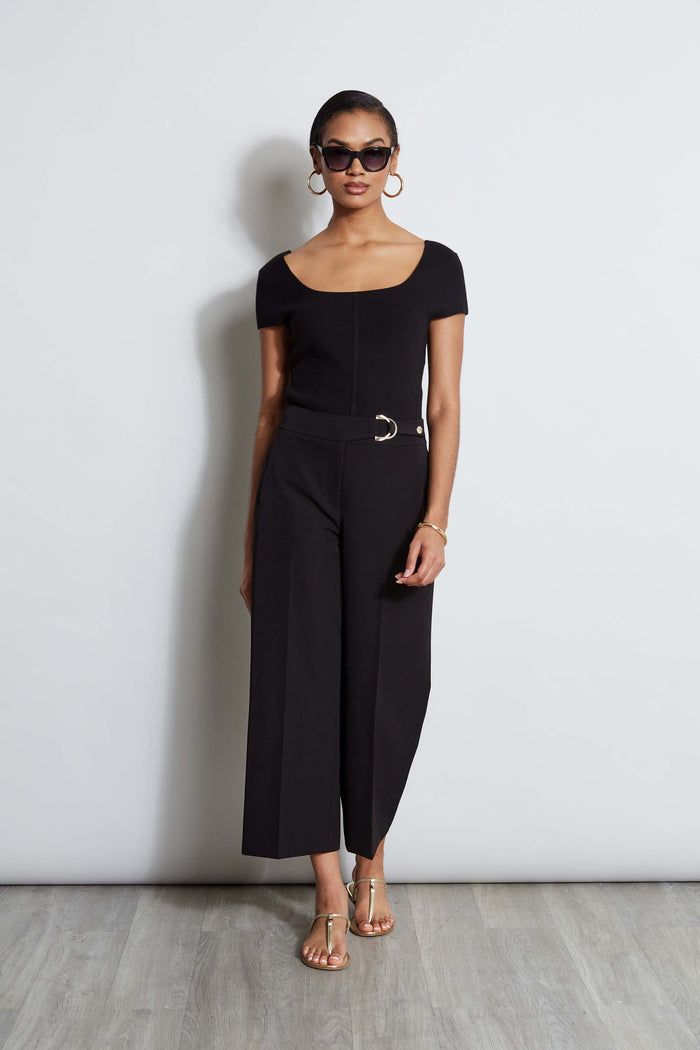 Elie Tahari T-Tahari Short Sleeve Contour Sweater BLACK