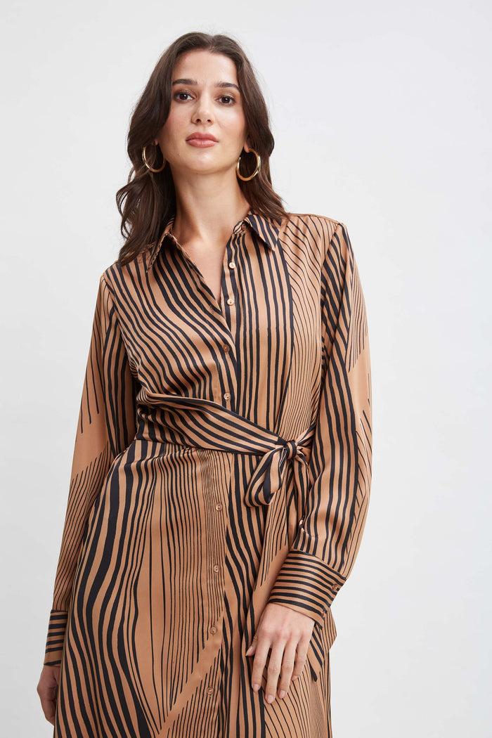 Elie Tahari T-Tahari Side Tie Shirt Dress HAZEL SOFT STRIPE
