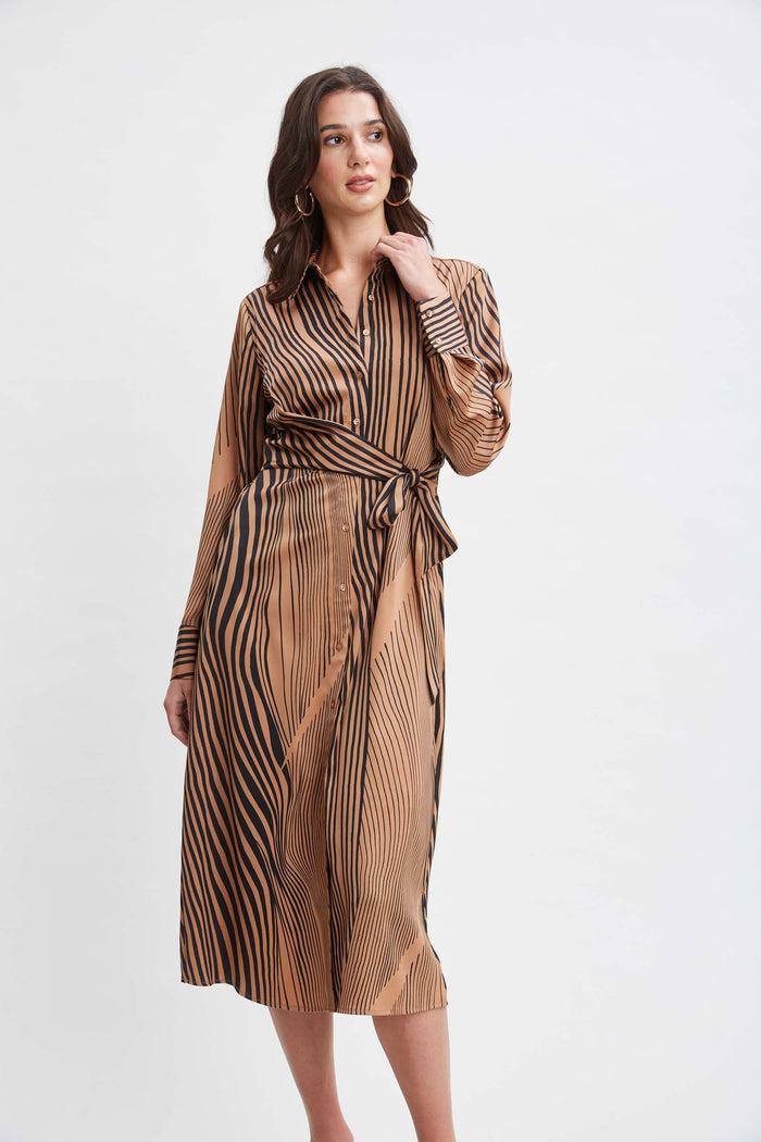Elie Tahari T-Tahari Side Tie Shirt Dress HAZEL SOFT STRIPE