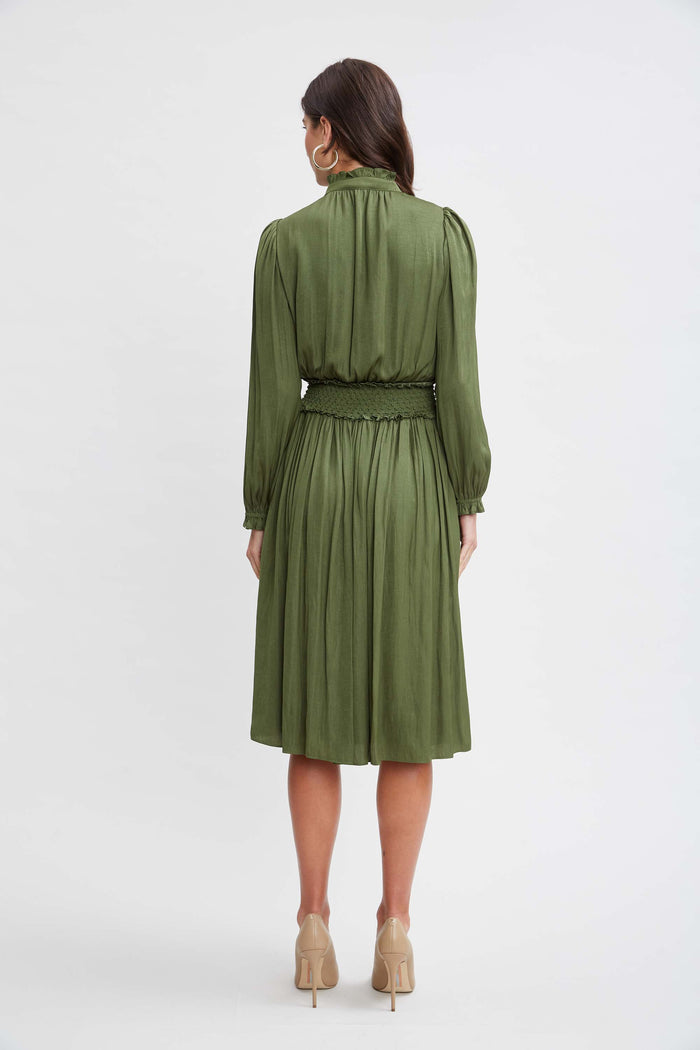 Elie Tahari T-Tahari Smocked Airflow Dress AUTUMN GREEN