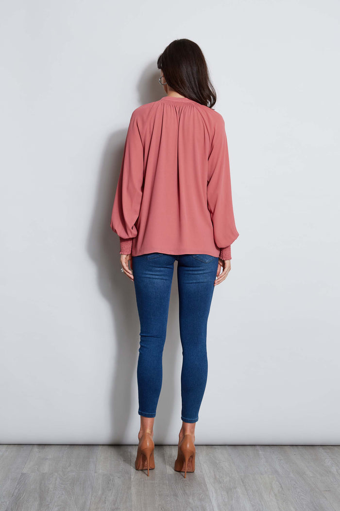 Elie Tahari T-Tahari Split Neck Tie Shirt VELVET ROSE