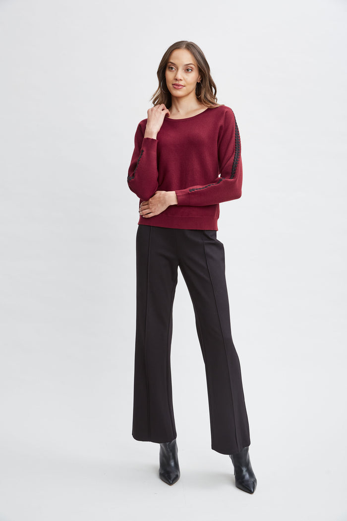 Elie Tahari T-Tahari Stitch Sleeve Sweater BORDEAUX RED