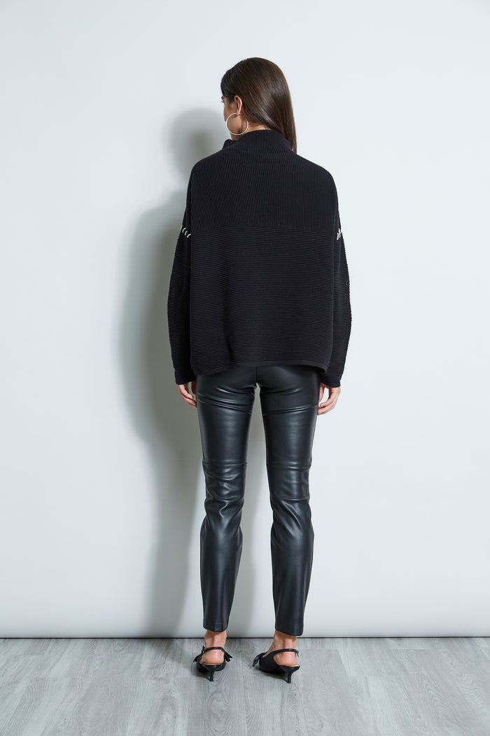 Elie Tahari T-Tahari Stitched Shoulder Sweater BLACK