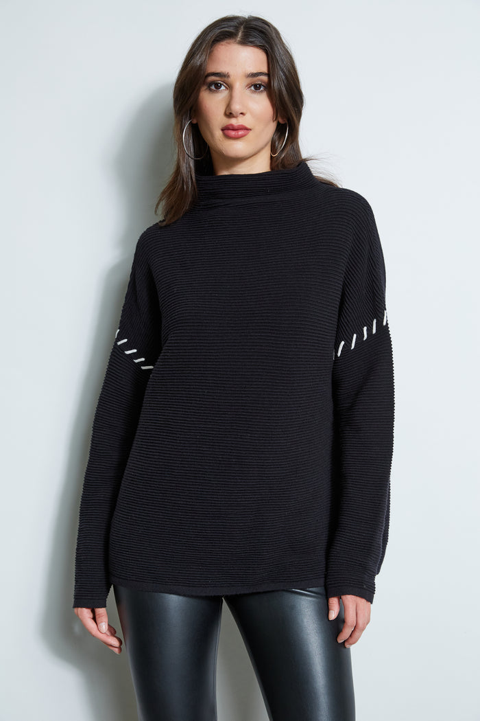 elie tahari T-Tahari Stitched Shoulder Sweater BLACK