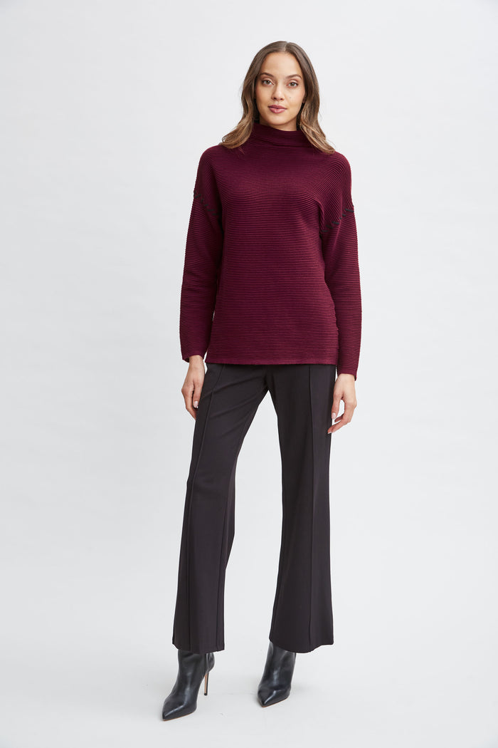 Elie Tahari T-Tahari Stitched Shoulder Sweater BORDEAUX RED