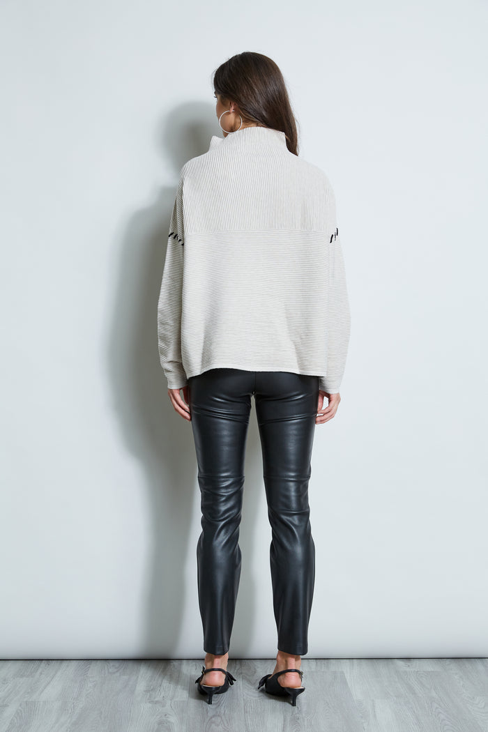 Elie Tahari T-Tahari Stitched Shoulder Sweater PALE SAND