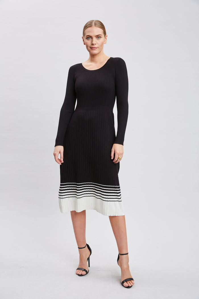 elie tahari T-Tahari Stripe Hem Dress BLACK/WHITE STAR