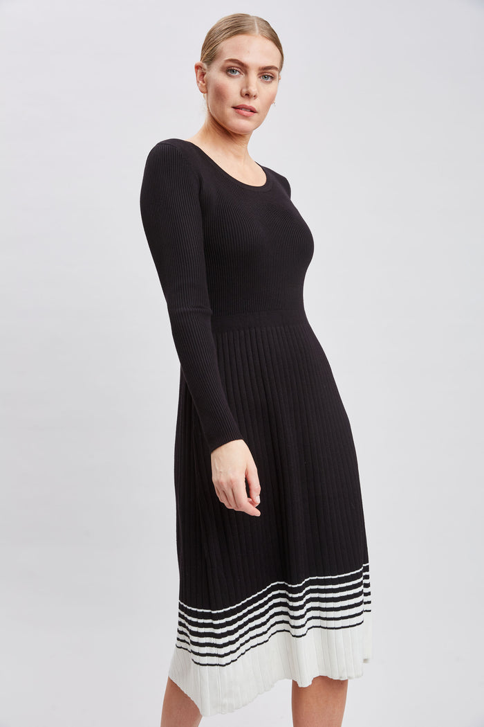 Elie Tahari T-Tahari Stripe Hem Dress BLACK/WHITE STAR