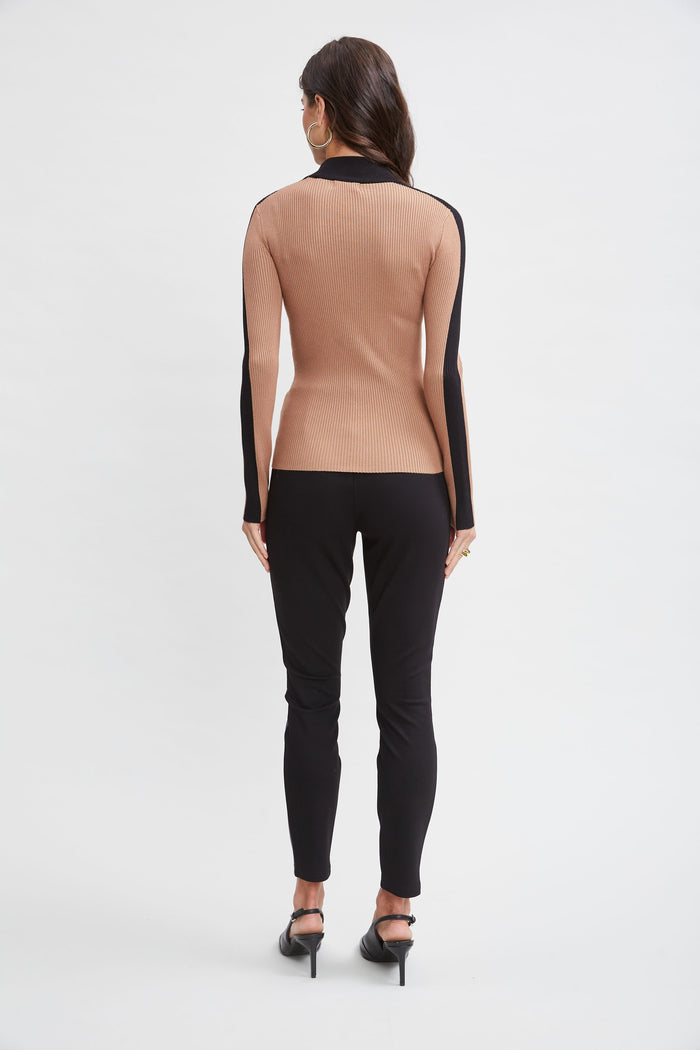 Elie Tahari T-Tahari Stripe Sleeve Sweater HAZELWOOD/BLACK