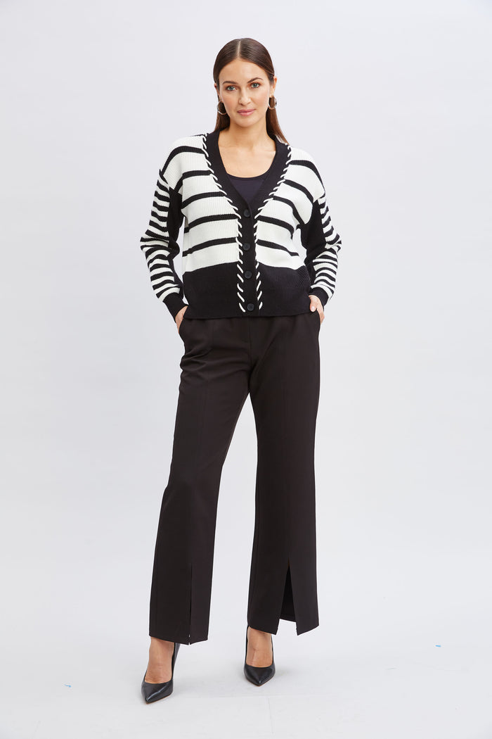 Elie Tahari T-Tahari Stripe Stitch Cardigan BLACK/WHITE STAR