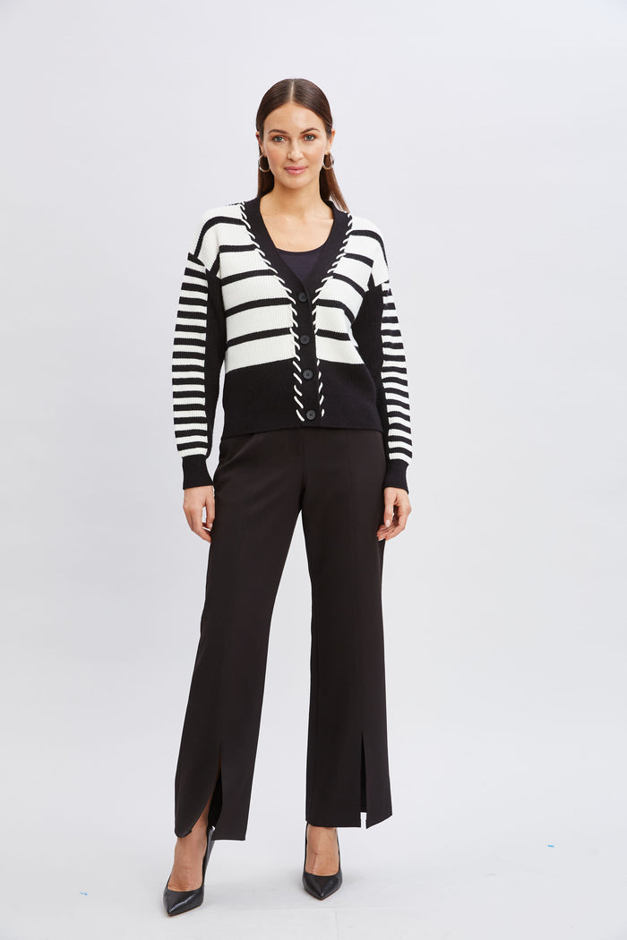 Elie Tahari T-Tahari Stripe Stitch Cardigan BLACK/WHITE STAR