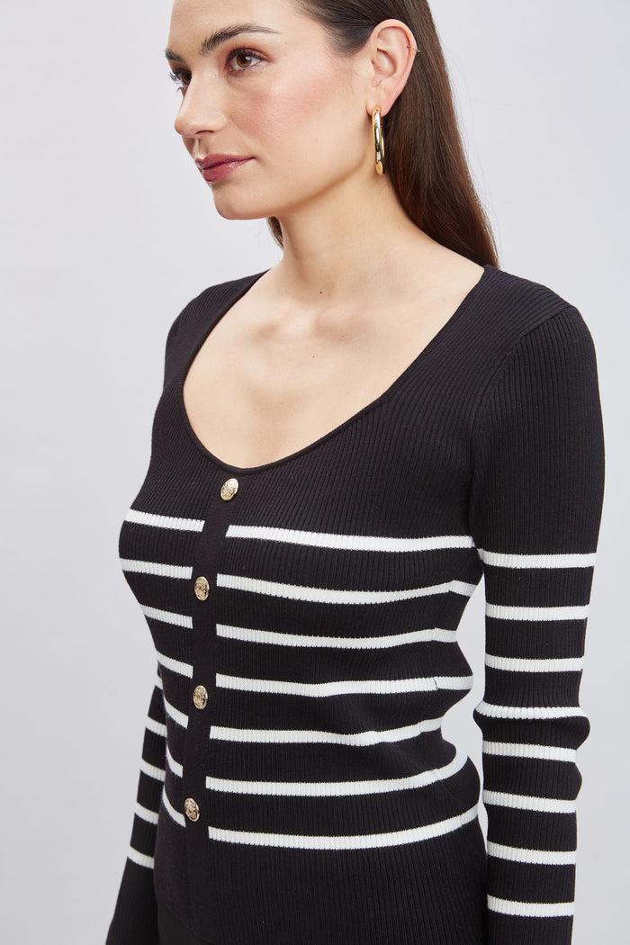 Elie Tahari T-Tahari Sweetheart Stripe Sweater BLACK/WHITE STAR