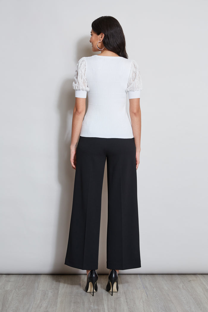 Elie Tahari T Tahari Texture Puff Sleeve Knit WHITE STAR