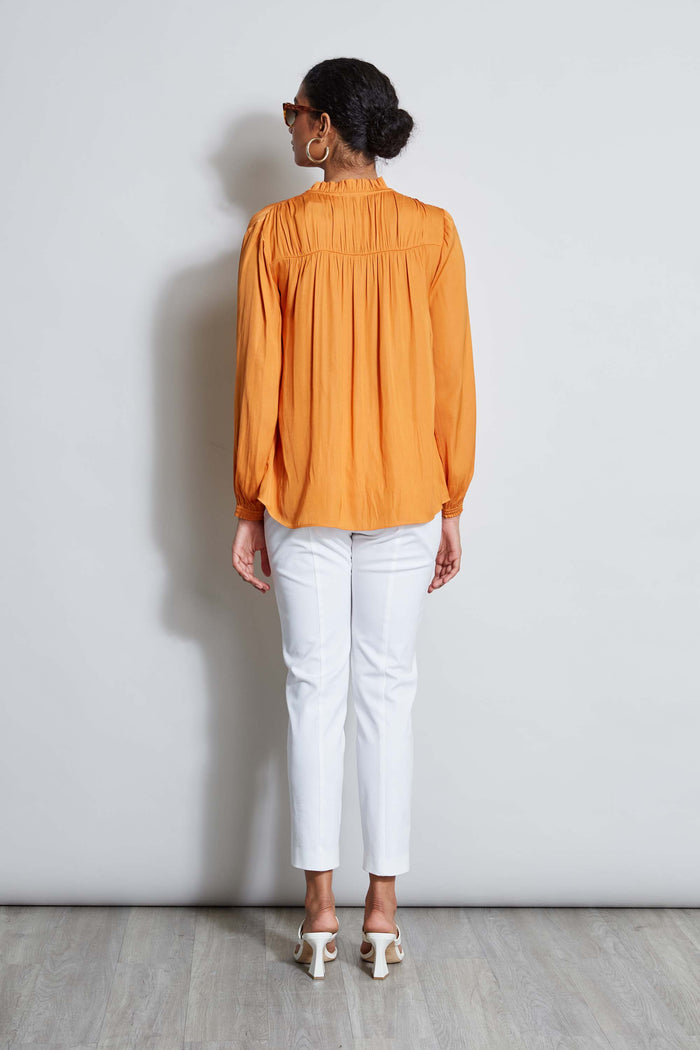 Elie Tahari T-Tahari Tie Neck Airflow Shirt ORANGE BLOSSOM