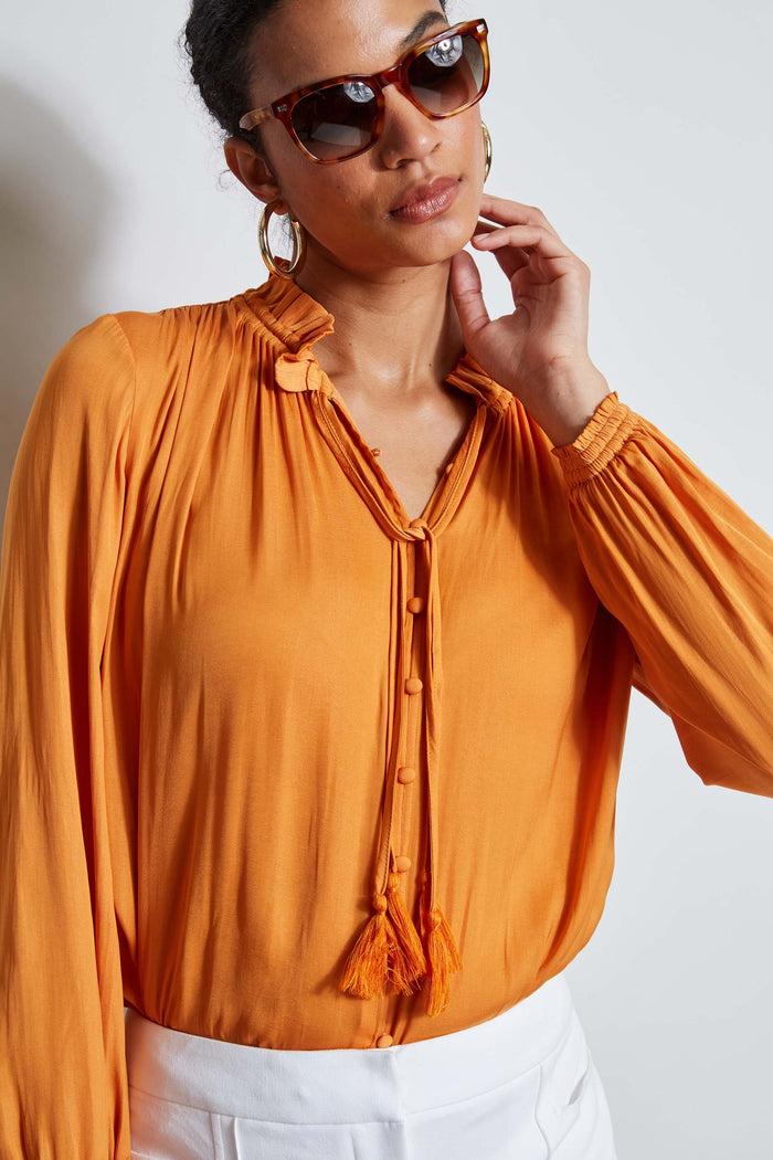 Elie Tahari T-Tahari Tie Neck Airflow Shirt ORANGE BLOSSOM