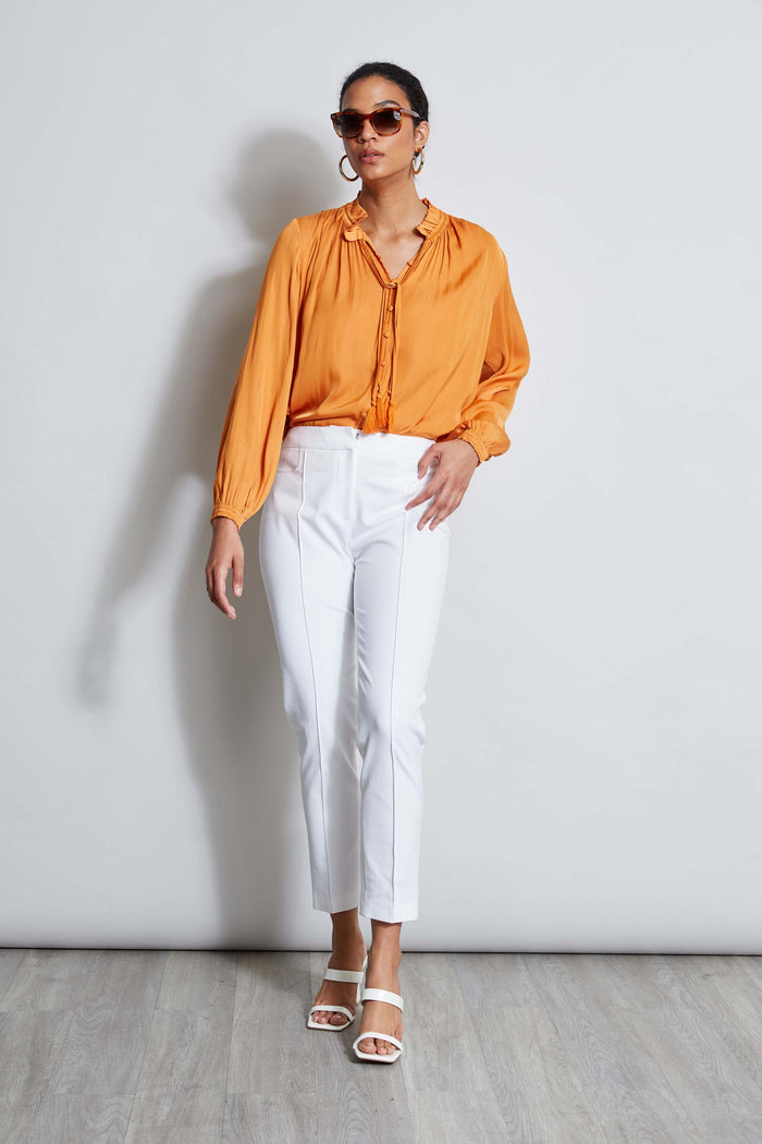 Elie Tahari T-Tahari Tie Neck Airflow Shirt ORANGE BLOSSOM