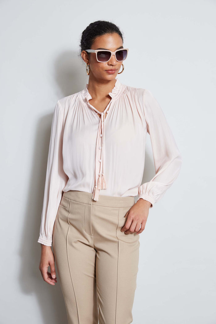 elie tahari T-Tahari Tie Neck Airflow Shirt PEARL PINK