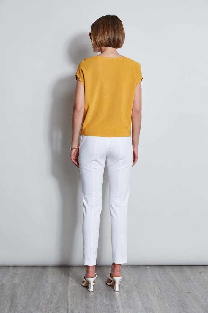 Elie Tahari T-Tahari Twist Knot Short Sleeve Sweater LIGHT SAFFRON