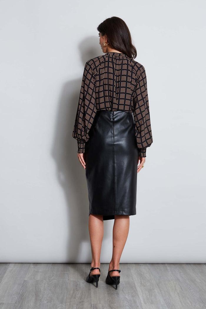 Elie Tahari T-Tahari Vegan Leather Midi Wrap Skirt BLACK