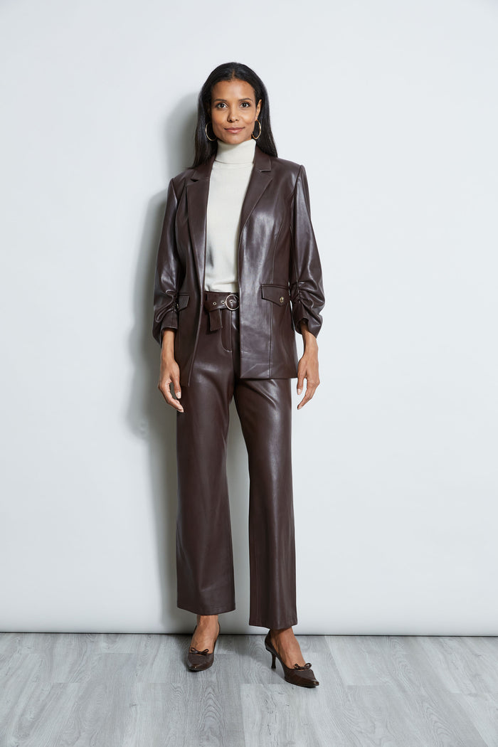 Elie Tahari T-Tahari Vegan Leather Ruched Sleeve Blazer Red Wood (original)