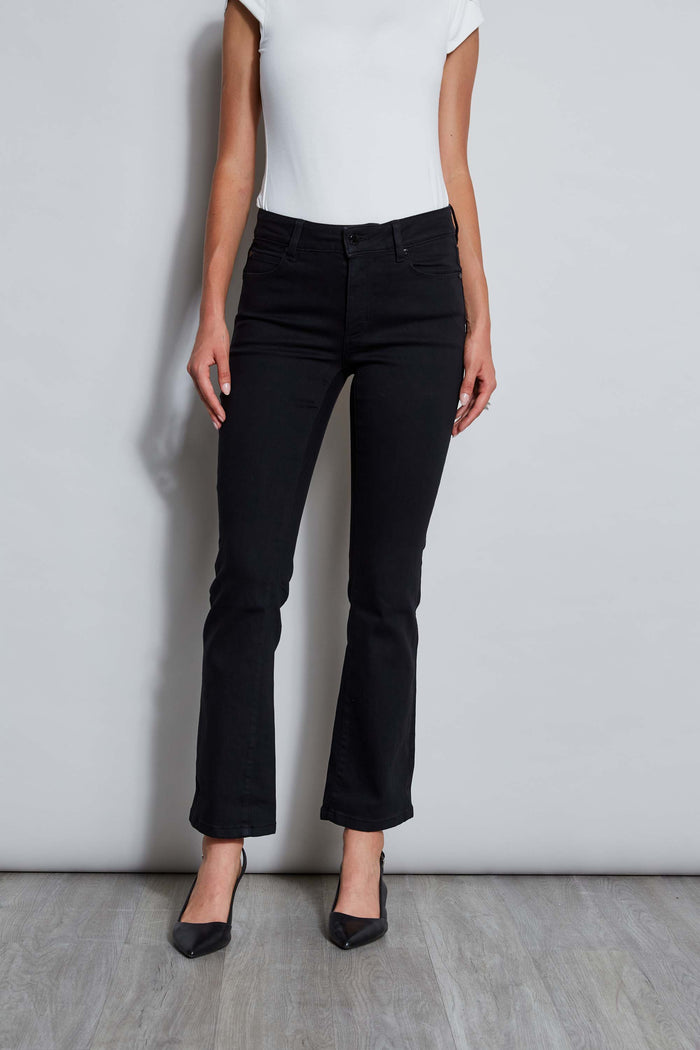 elie tahari Tahari 28" Fit & Flare Jeans BLACK RINSE WASH
