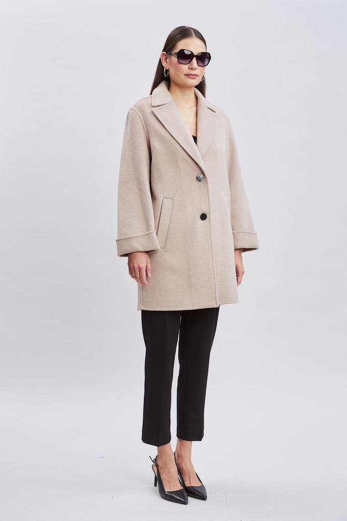 Elie Tahari Tahari Double Face Wool Blend Two Button Coat SOFT ALMOND