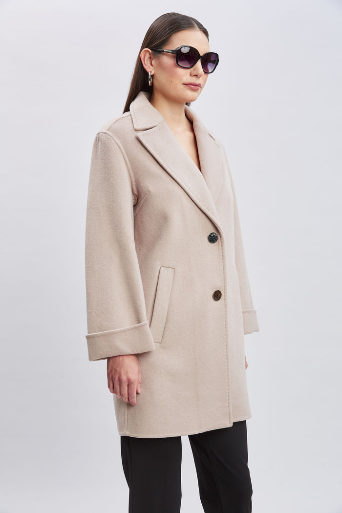 Elie Tahari Tahari Double Face Wool Blend Two Button Coat SOFT ALMOND