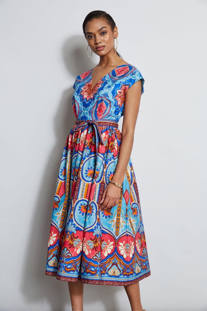 Elie Tahari Tapestry Floral Cotton Midi Dress TAPESTRY FLORAL PRINT
